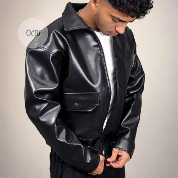 جاكيت جلد زارا بجيبين