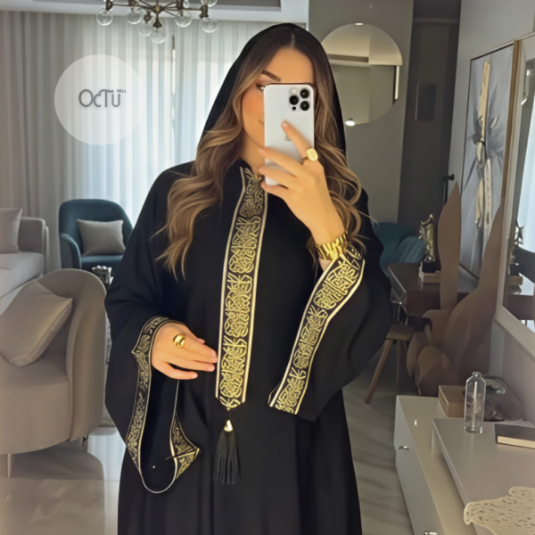 عباية الملكة كتان حريمي بكابتشو لون إسود عباية الملكة كتان حريمي بكابتشو لون إسود